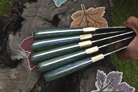 Hand Forged Chef Knife Set Twist Damascus Steel with Hard Wood Handles – Lot of 5 EDC Knives