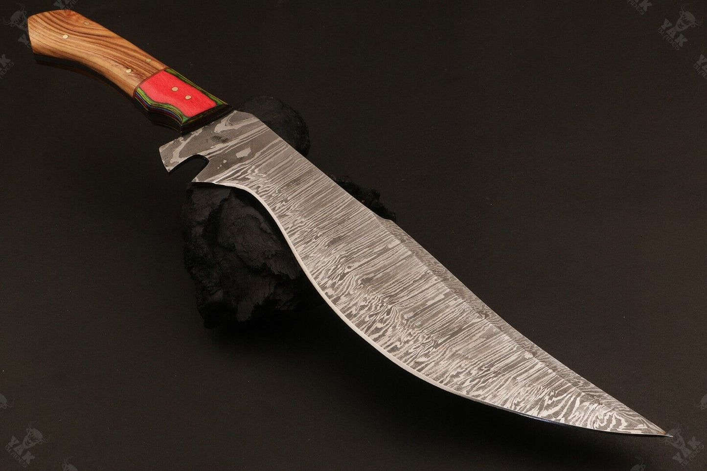 16 Inch Hand Forged Damascus Steel Bowie Hunting Knife with Wood Handle by Heritage Forge