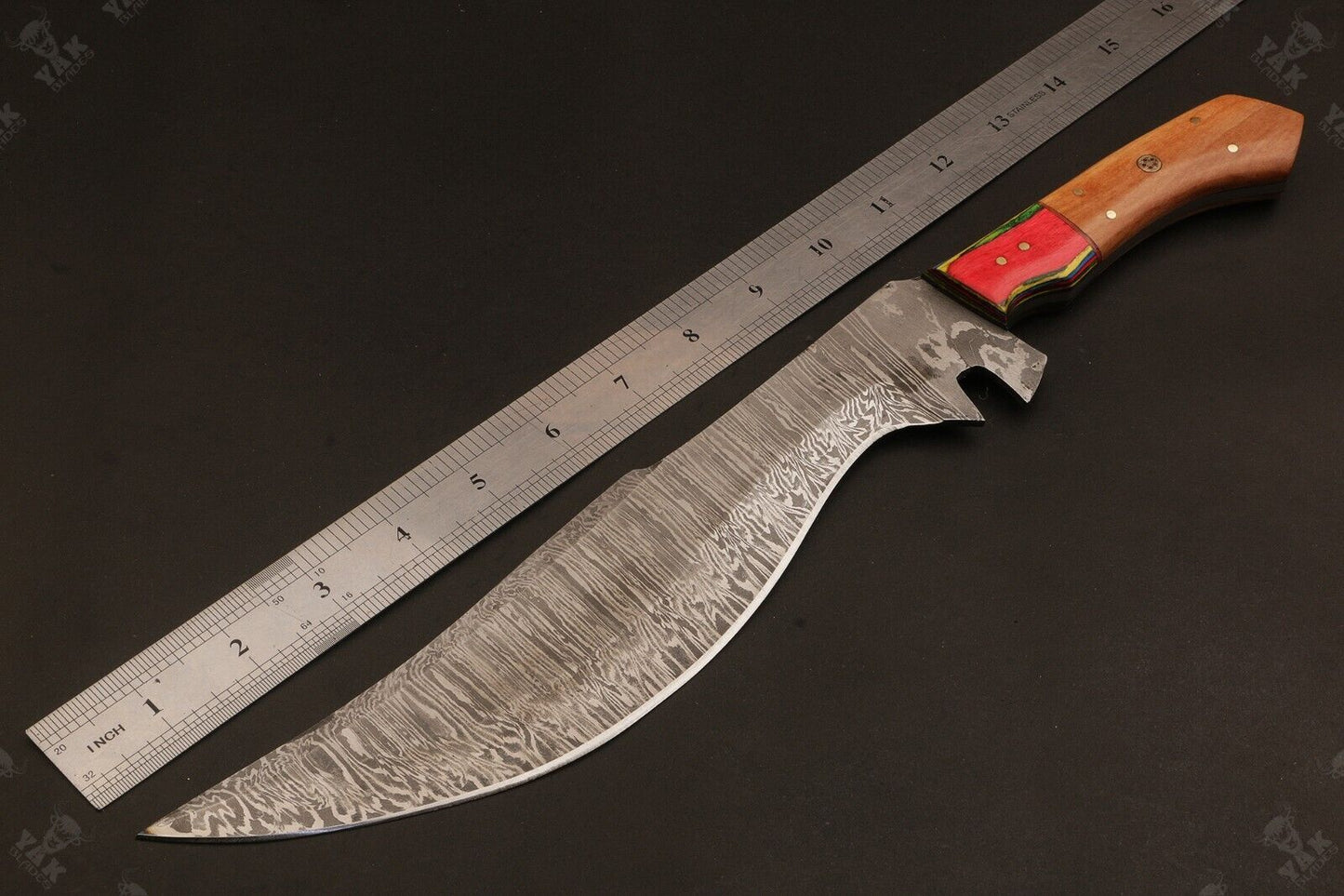 16 Inch Hand Forged Damascus Steel Bowie Hunting Knife with Wood Handle by Heritage Forge