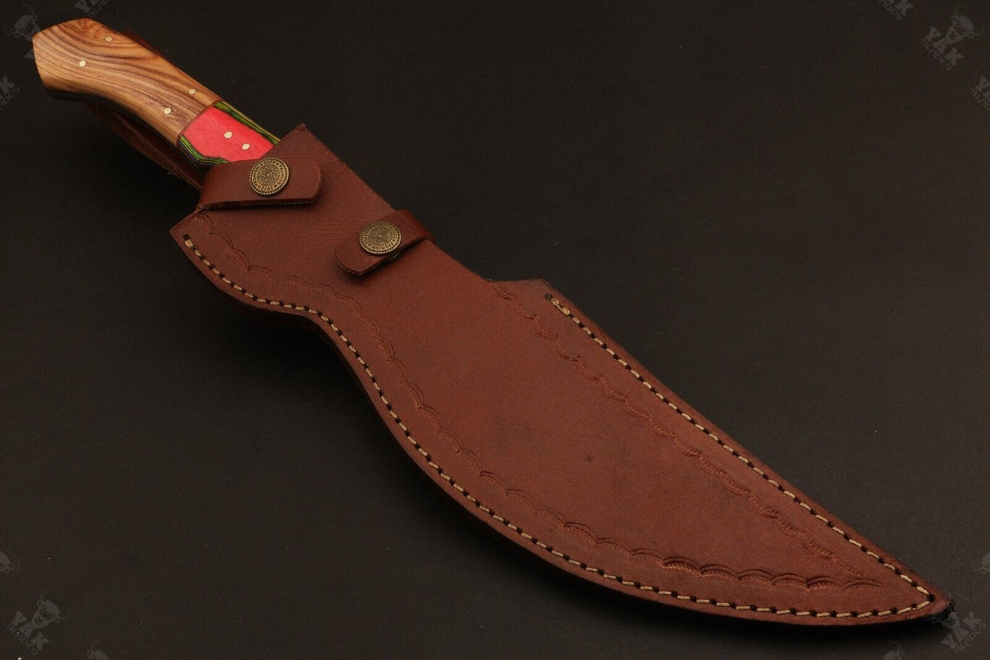 16 Inch Hand Forged Damascus Steel Bowie Hunting Knife with Wood Handle by Heritage Forge