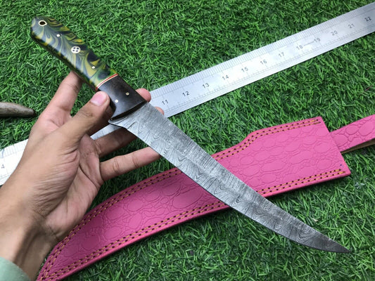 14" Hand Forged Damascus Fillet Knife Superior Damascus Steel Knife W/Sheath