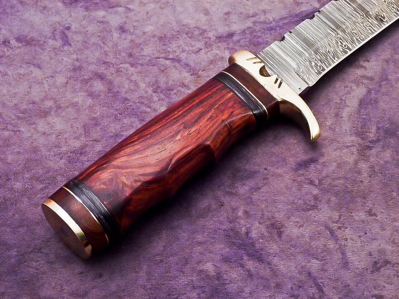 15 Inch Handmade Damascus Steel Bowie Knife with Natural Wood Handle by Heritage Forge