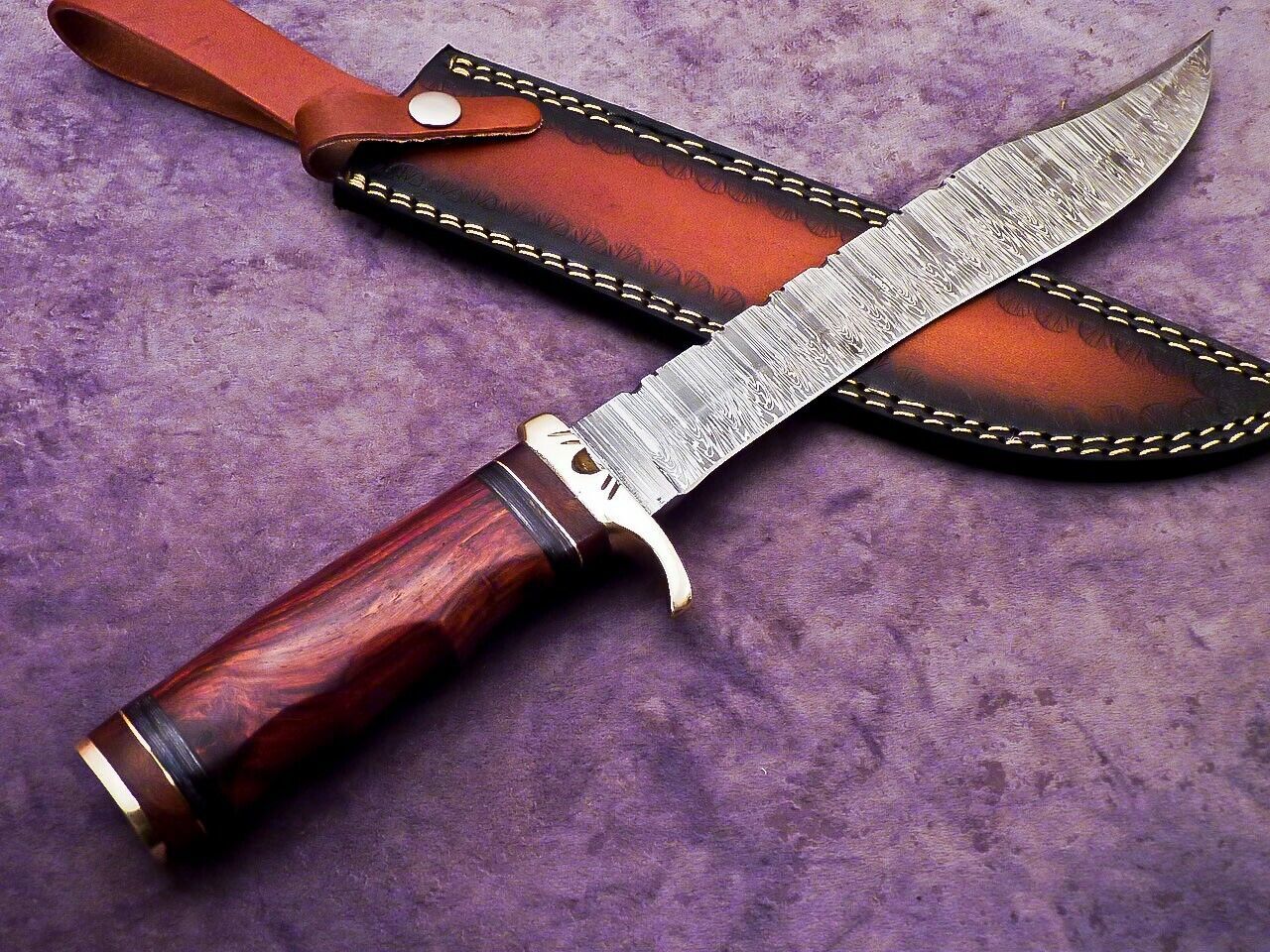 15 Inch Handmade Damascus Steel Bowie Knife with Natural Wood Handle by Heritage Forge