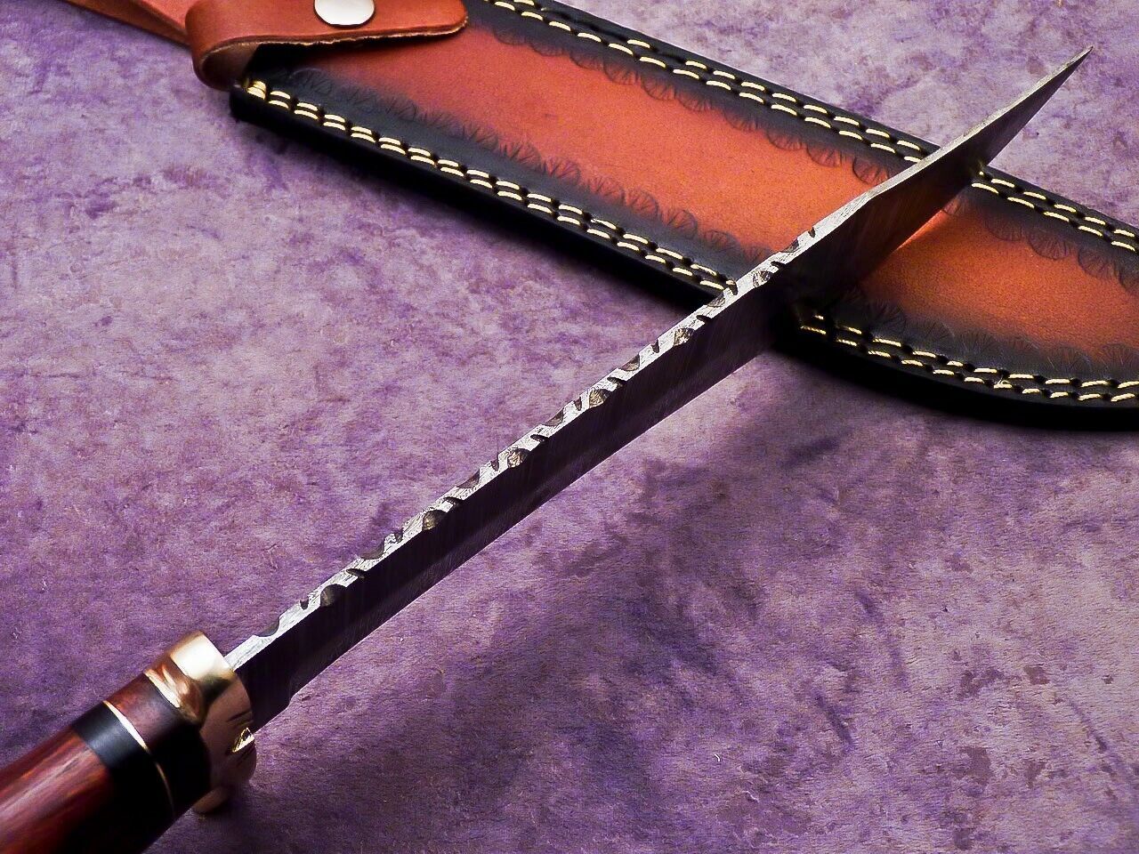 15 Inch Handmade Damascus Steel Bowie Knife with Natural Wood Handle by Heritage Forge