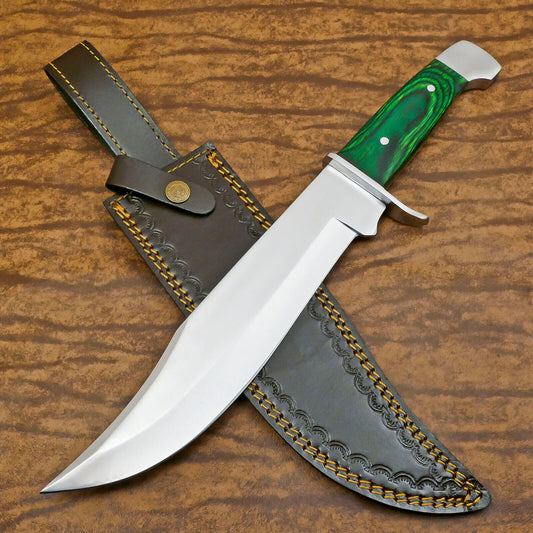 Handmade D2 Clip Point Bowie EDC Hunting Knife – 12" Pakka Wood Handle