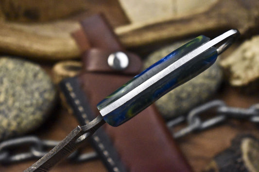 Forged Clever Chopper Axe Knife Twist Damascus Micarta Camping Unique with Leather Sheath