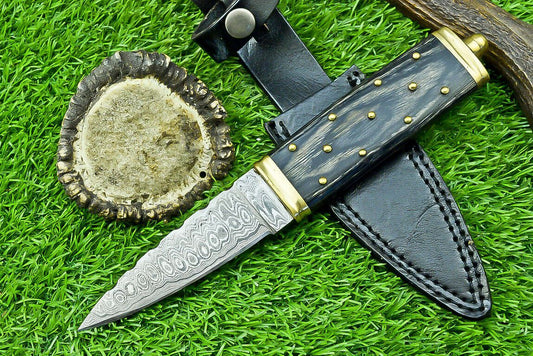 Heritage Forge 9 Inch Custom Damascus Steel Bowie Knife with Wood Handle and Brass Bolster