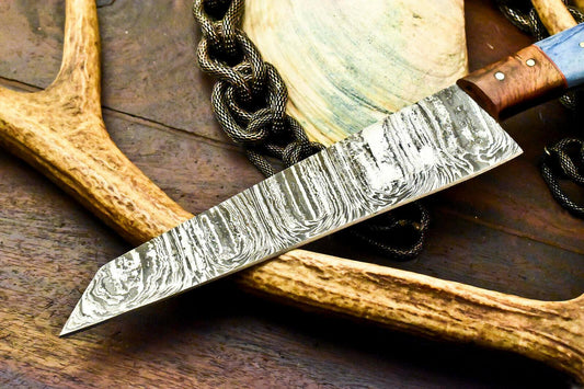 Custom Handmade Damascus Chef Knife | 12.5" Full Tang Hard Wood Handle