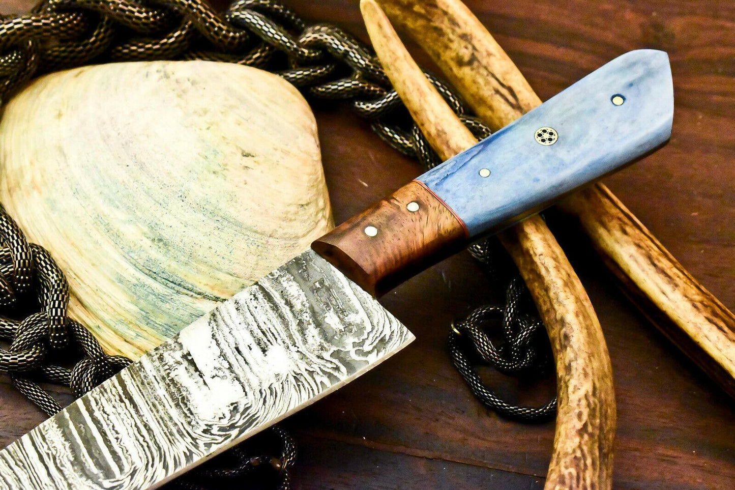 Custom Handmade Damascus Chef Knife | 12.5" Full Tang Hard Wood Handle