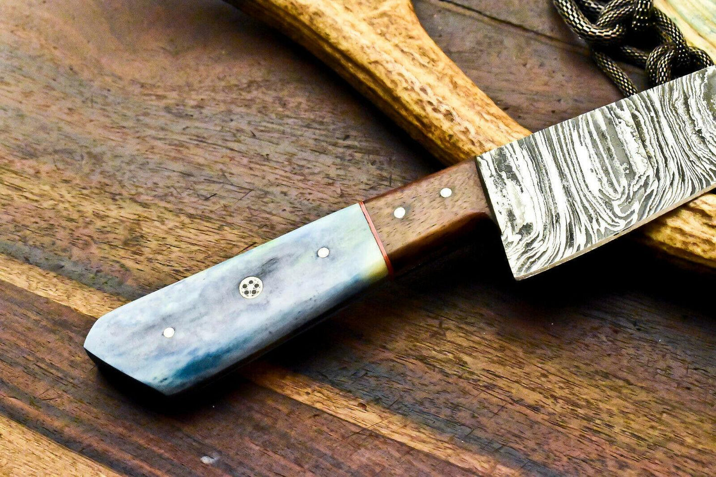 Custom Handmade Damascus Chef Knife | 12.5" Full Tang Hard Wood Handle