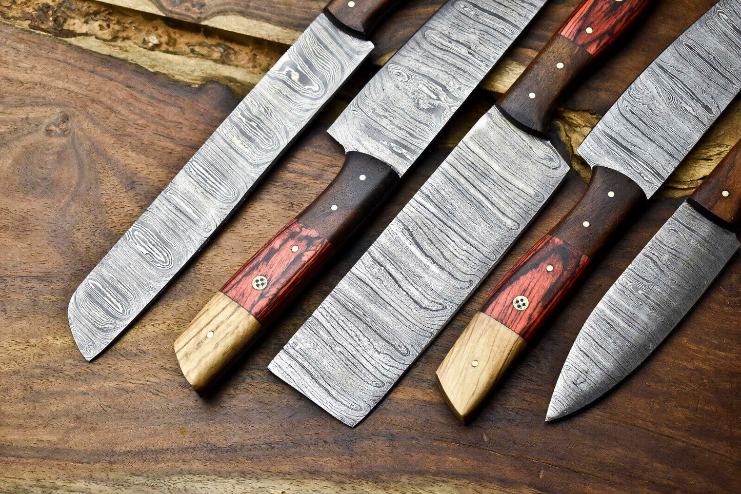 5-Piece Handmade Damascus Steel Chef Knife Set – Professional Kitchen Cutlery