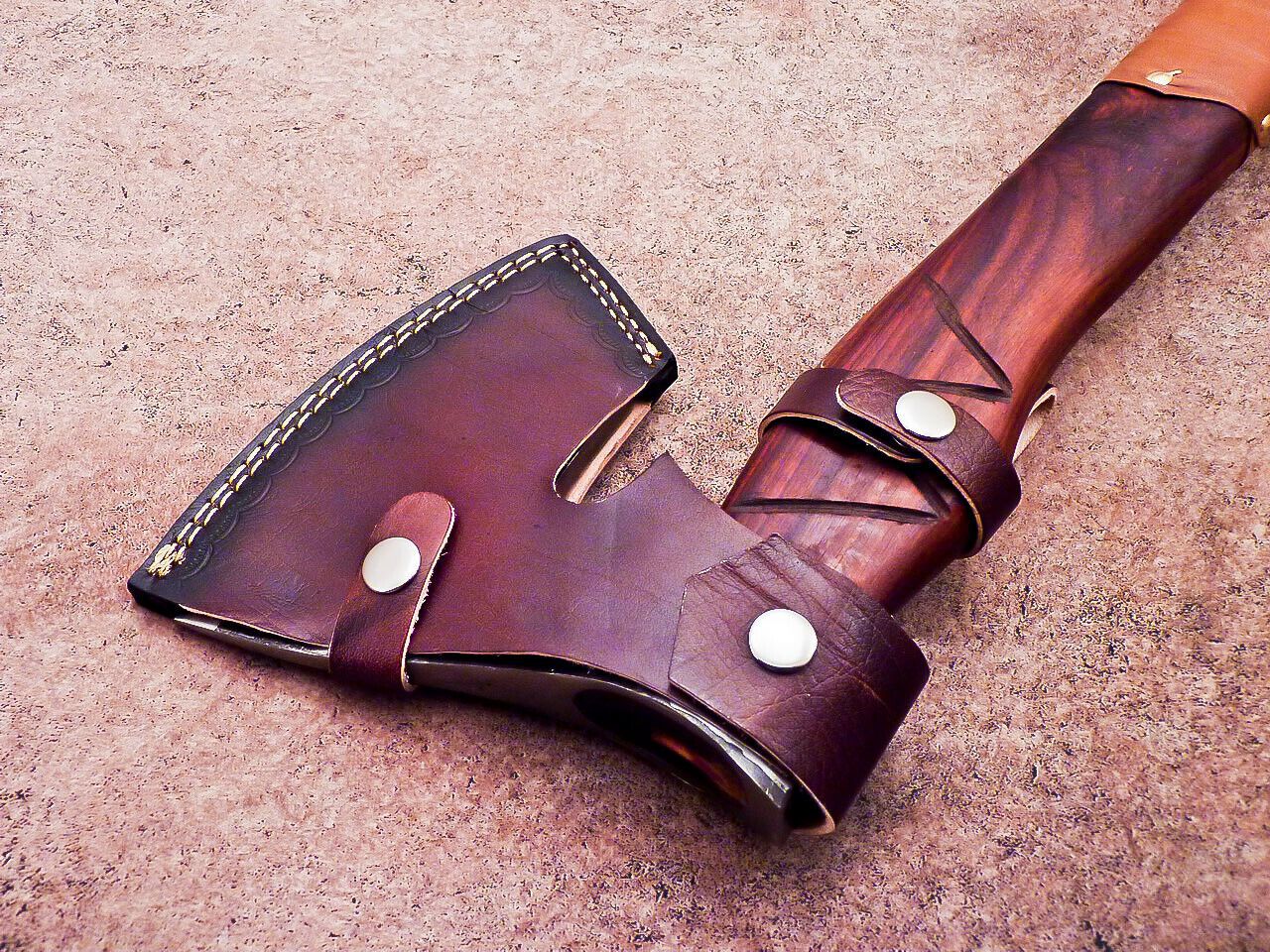 Hand Forged Viking Bearded Axe Carbon Steel Hatchet with Natural Wood Handle and Leather Sheath 19"