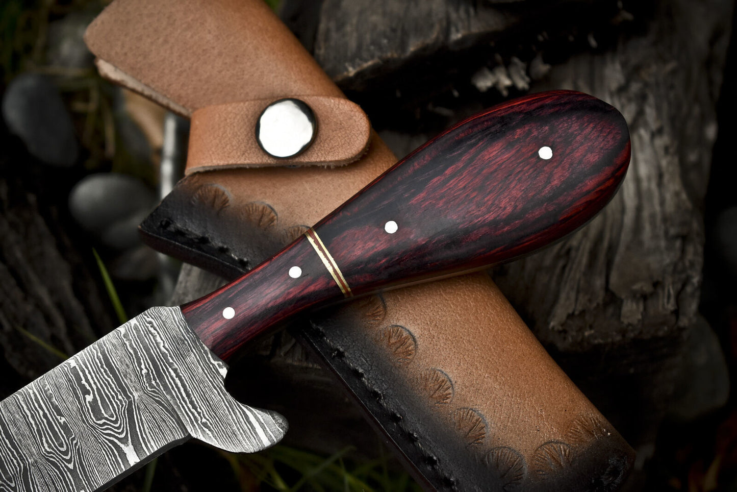 8.0 Inch Hot Item Hunting Skinner Knife Twist Damascus Hard Wood Handle Outdoor Sports Knife