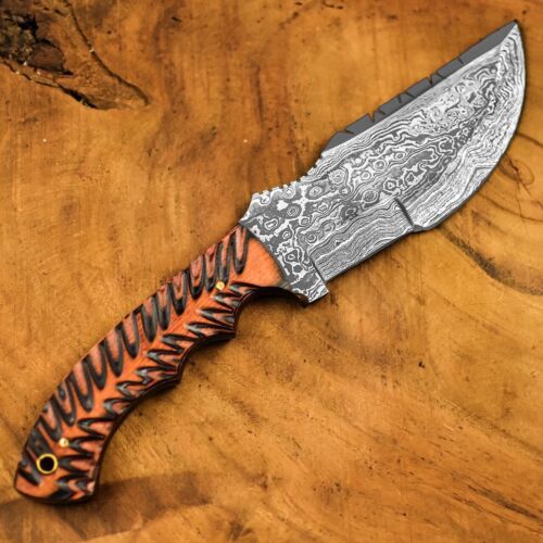 Handmade Damascus Steel Hunting & Camping Tracker Knife | Paka Wood & Camel Bone Handle