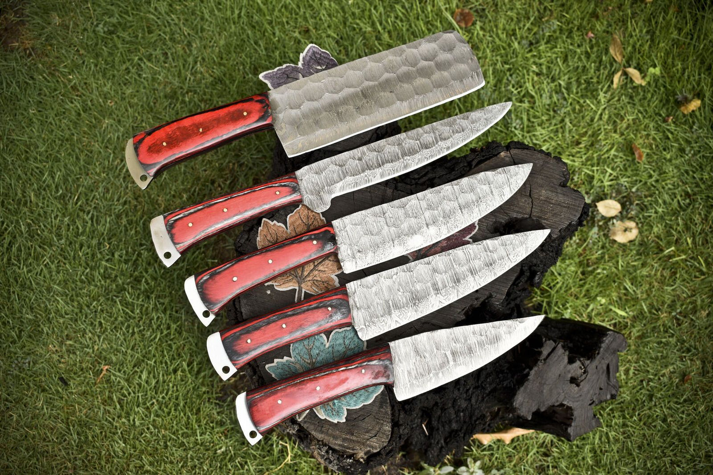 Hot Item Chef Knife Set Twist Damascus Steel with Hard Wood Handles – Lot of 5 Tactical Knives
