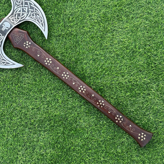 Handmade Double-Headed Viking Battle Axe – 27-Inch Carbon Steel Double Blade Axe