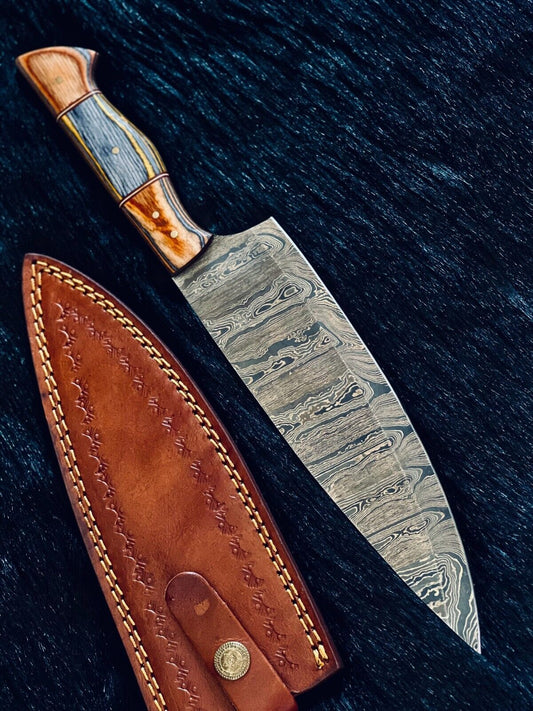 13" Custom Handmade Ladder Damascus Steel Santoku Chef Knife – Hand-Forged Blade