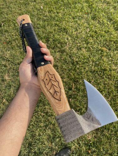 Custom Viking Handmade Forged High Carbon Steel Axe with Wooden Handle and Leather Sheath
