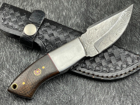 Heritage Forge 8 Inch Damascus Steel Skinning Bowie Knife with Hardwood Handle