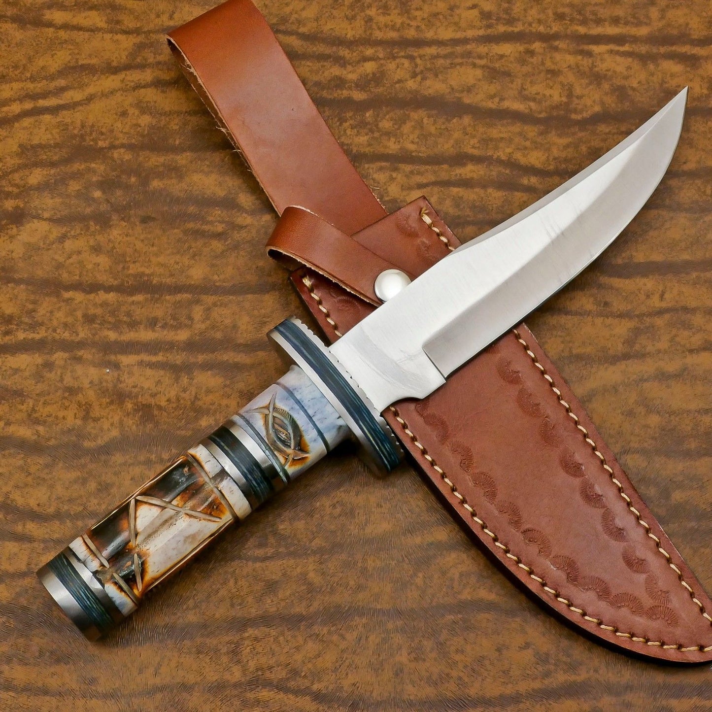 Custom Handmade 12 Inch D2 Steel Blade Hunting Bowie Outdoor Knife