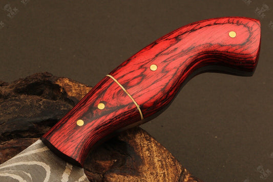 8.5" Handmade Ladder Damascus Steel Drop Point Bowie Knife – Natural Wood Handle