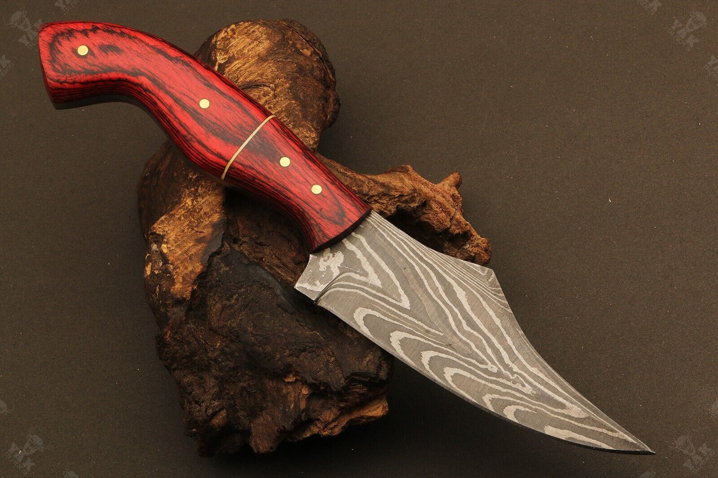 8.5" Handmade Ladder Damascus Steel Drop Point Bowie Knife – Natural Wood Handle