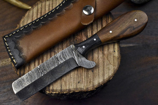 Forged Hunting Skinner Knife with Twist Damascus Blade and Walnut Wood Handle – Custom Handmade Fixed Blade Hunting Knife