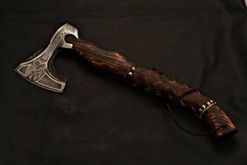 Custom Handmade Viking Tomahawk Axe – Carbon Steel with Leather Ash Wood Handle