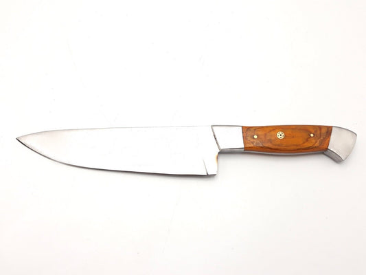 13" Hand Forged Stainless Steel Chef Knife with Koa Wood Handle & Leather Sheath – Kitchen Cooking Knife