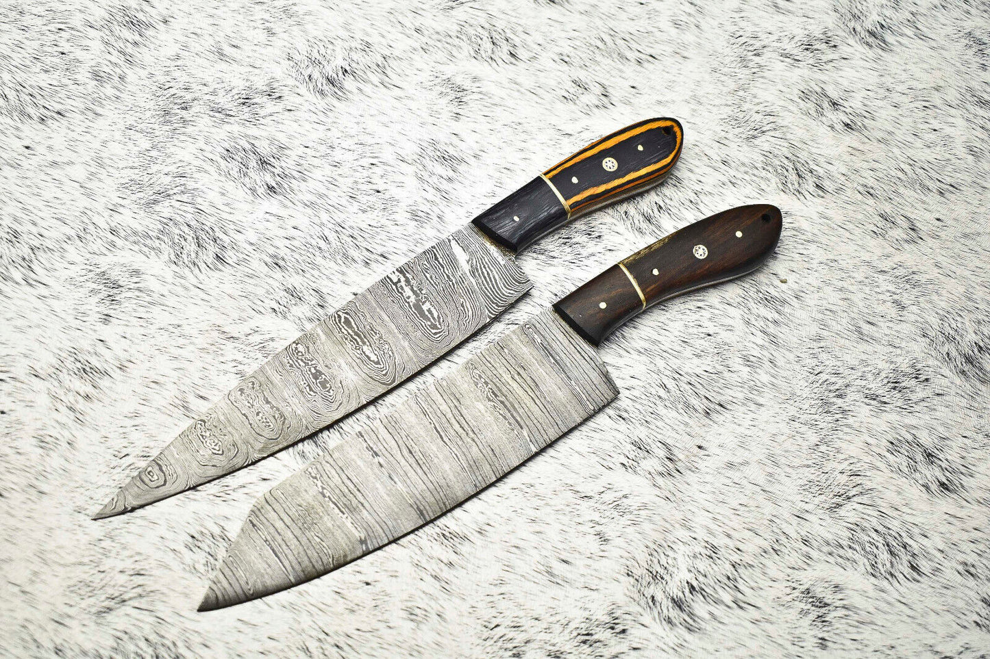 Lot of 2 Premium Handmade Damascus Steel Chef Knives – Full Tang