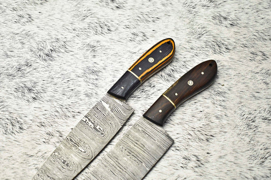 Lot of 2 Premium Handmade Damascus Steel Chef Knives – Full Tang