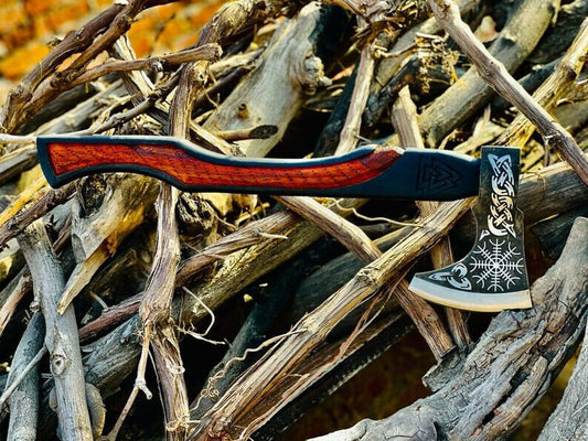 Custom Hand Made Carbon Steel Axe – Viking Hatchet, Integral Throwing Tomahawk with Cocobolo Wood Handle