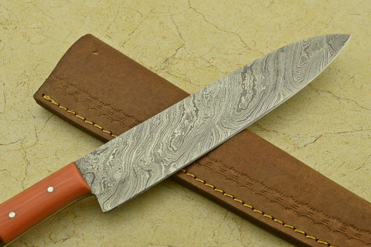 Custom Handmade Forged Damascus Steel Chef Kitchen Knife with Resin & Rosewood Handle