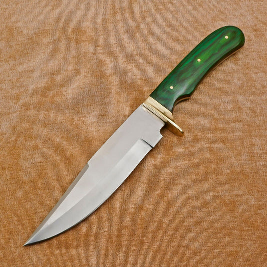 Handmade D2 Steel Full Tang Bowie Hunting Knife with Brass Guard