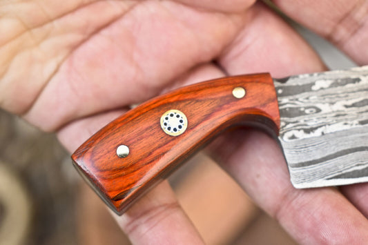 Damascus Skinner Knife with Hardwood Handle for Survival and Hunting