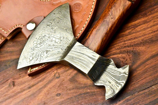 Viking-Inspired Custom Handmade Damascus Axe Tomahawk with Walnut Wood Handle | Premium Damascus Steel Axe