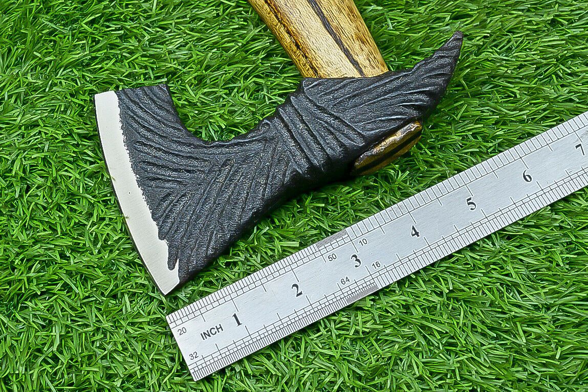 Handcrafted Viking Tomahawk Axe – Carbon Steel Blade with Rose Wood Handle and Leather Sheath, 17 Inch