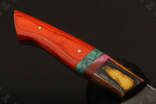 13.5" Custom Hand Forged Fire Damascus Steel Santoku Chef Knife – Handmade Kitchen Knife