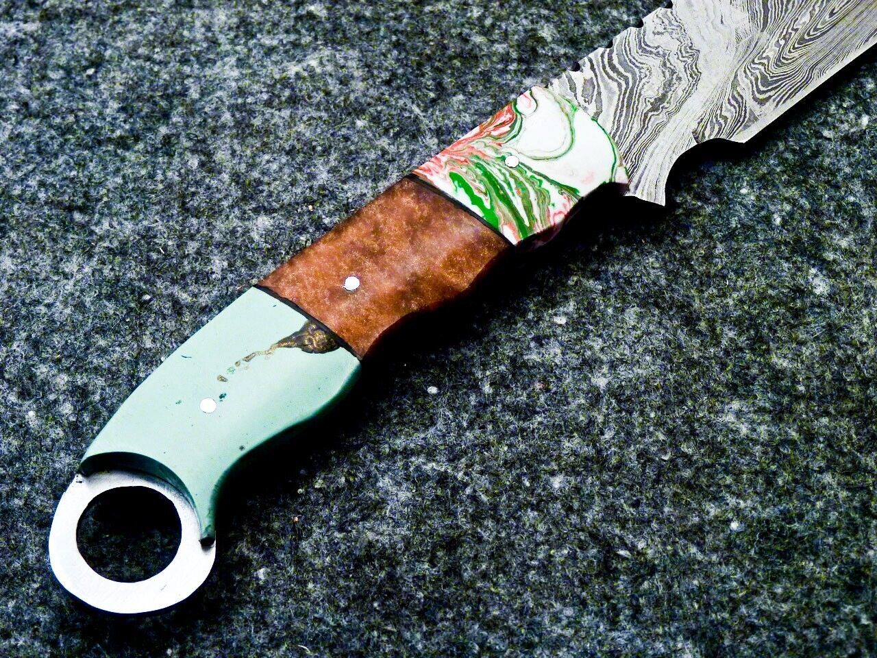 Heritage Forge 16 Inch Damascus Steel Bowie Knife with Resin Handle and Leather Sheath