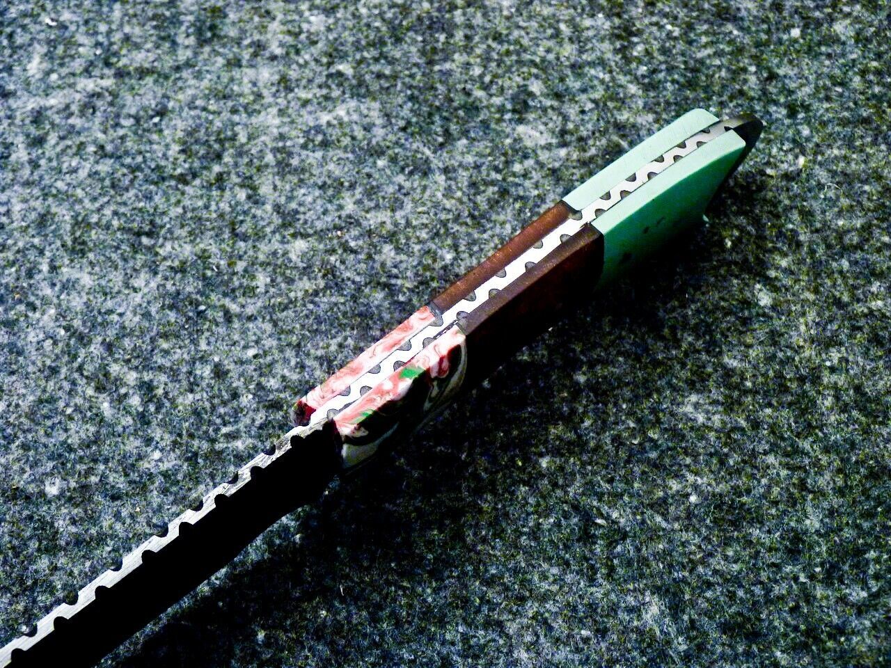 Heritage Forge 16 Inch Damascus Steel Bowie Knife with Resin Handle and Leather Sheath