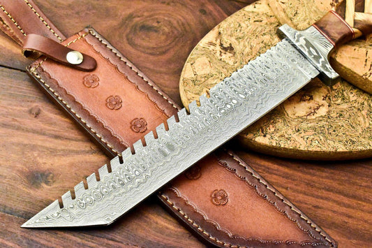 Rare Handmade Damascus Steel Bowie Knife – 16.75" Hunting Blade with Walnut Wood Handle