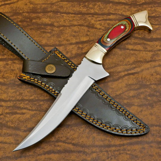 Custom Handmade D2 Steel 12-Inch Clip Point Bowie EDC Hunting Knife with Pakka Wood Handle