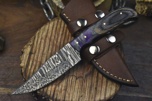 8" Twist Damascus Skinner Knife Hard Wood Handle Forged Micarta Bolster Outdoor Tool