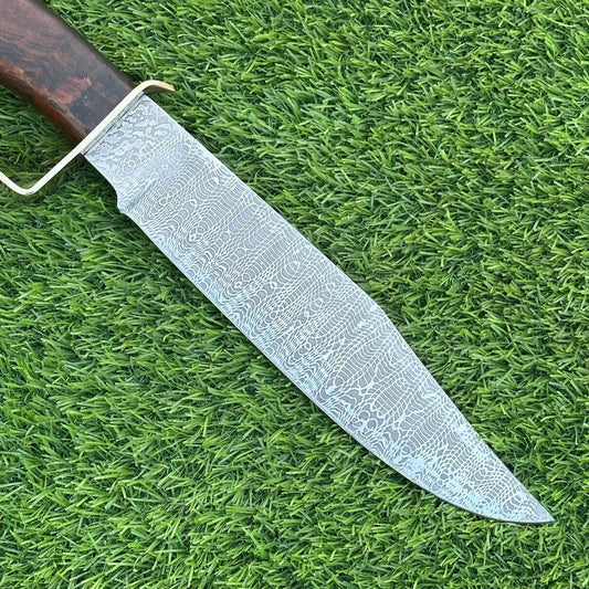 15 Inch Custom Handmade Damascus Steel Bowie Knife with Wood Handle