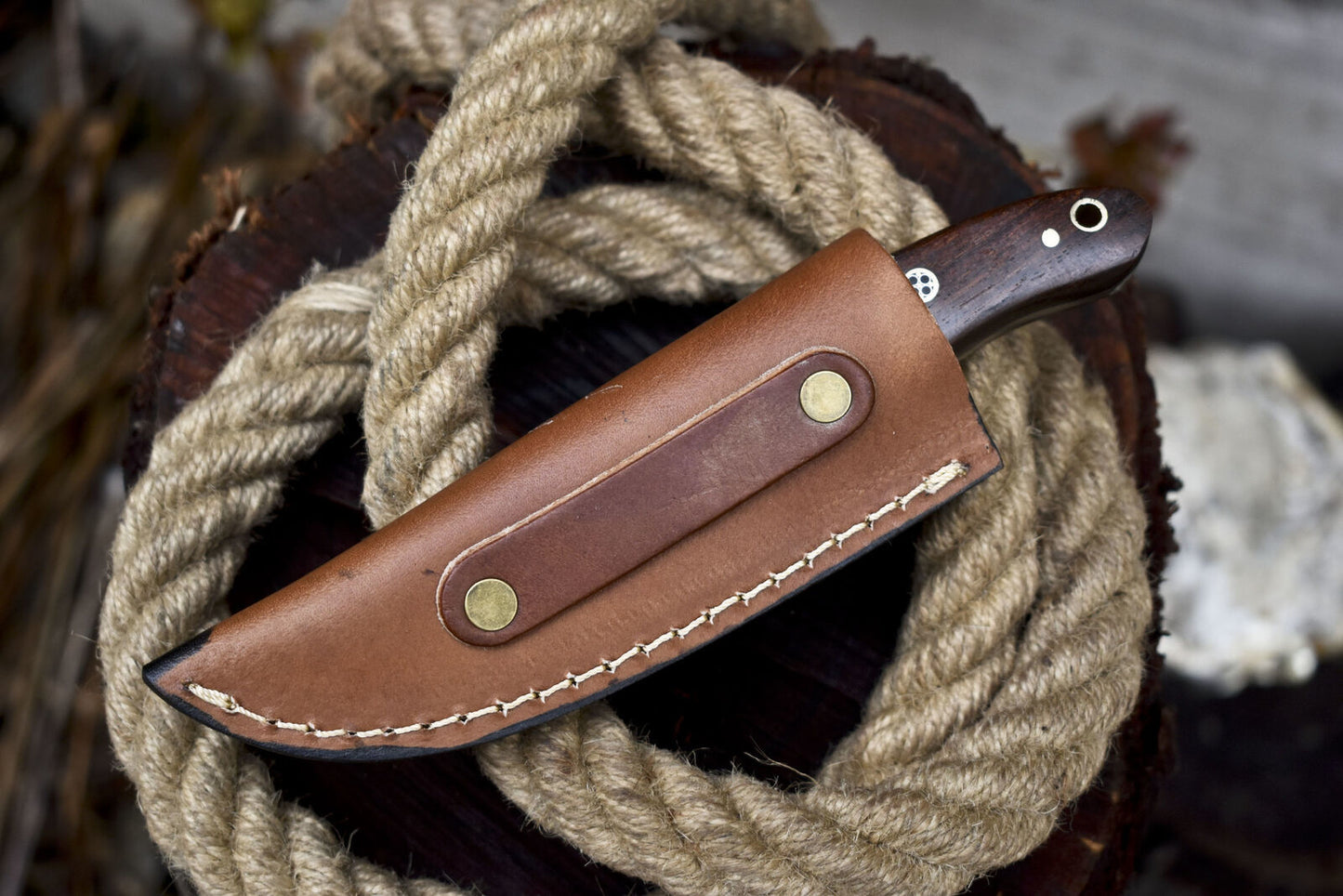 Hand Forged Handmade Damascus Skinner Knife 6.6 Inch with Hard Wood Handle W/ Leather Sheath