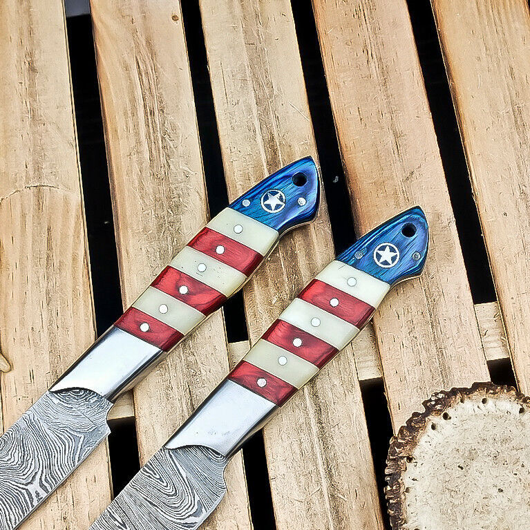 Lot of 2 Handmade Damascus Steel Chef Knives – Premium Kitchen & Bread Knives