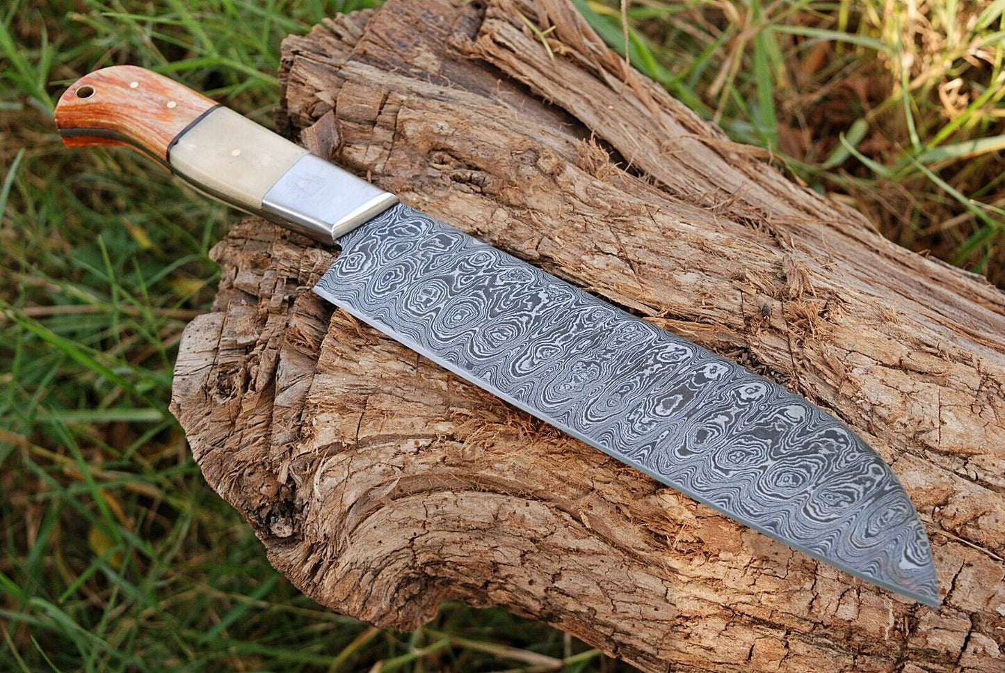 Hand Forged Damascus Steel Chef Knife with Buffalo Bone