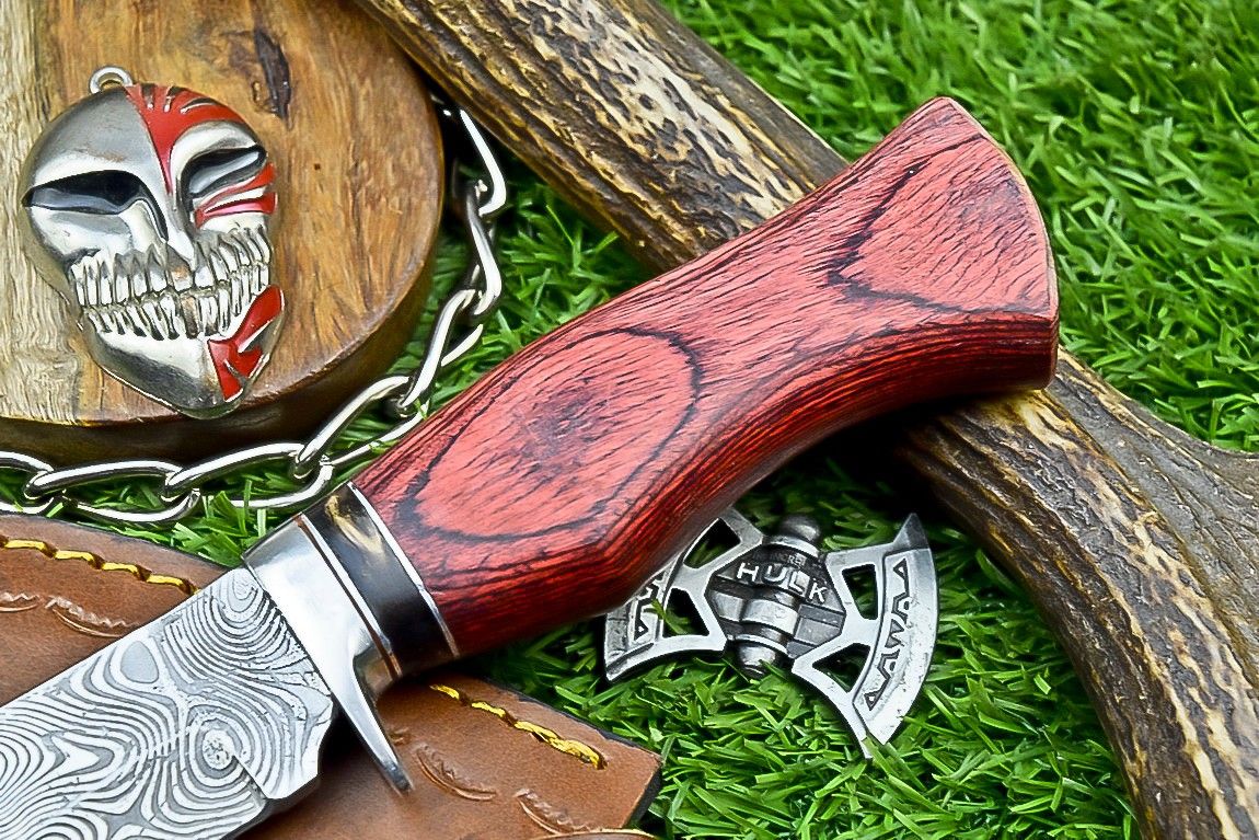 Premium Damascus Steel Bowie Knife – 9" Outdoor Hunting Knife with Leather Sheath
