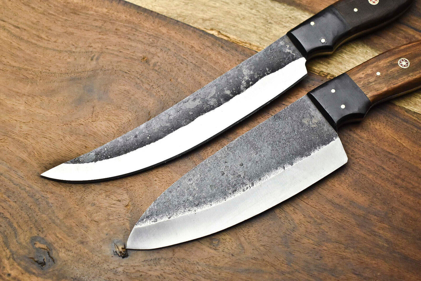 Lot of 2 Handmade Carbon Steel Blade Full Tang Chef Knives – Professional Kitchen Knives
