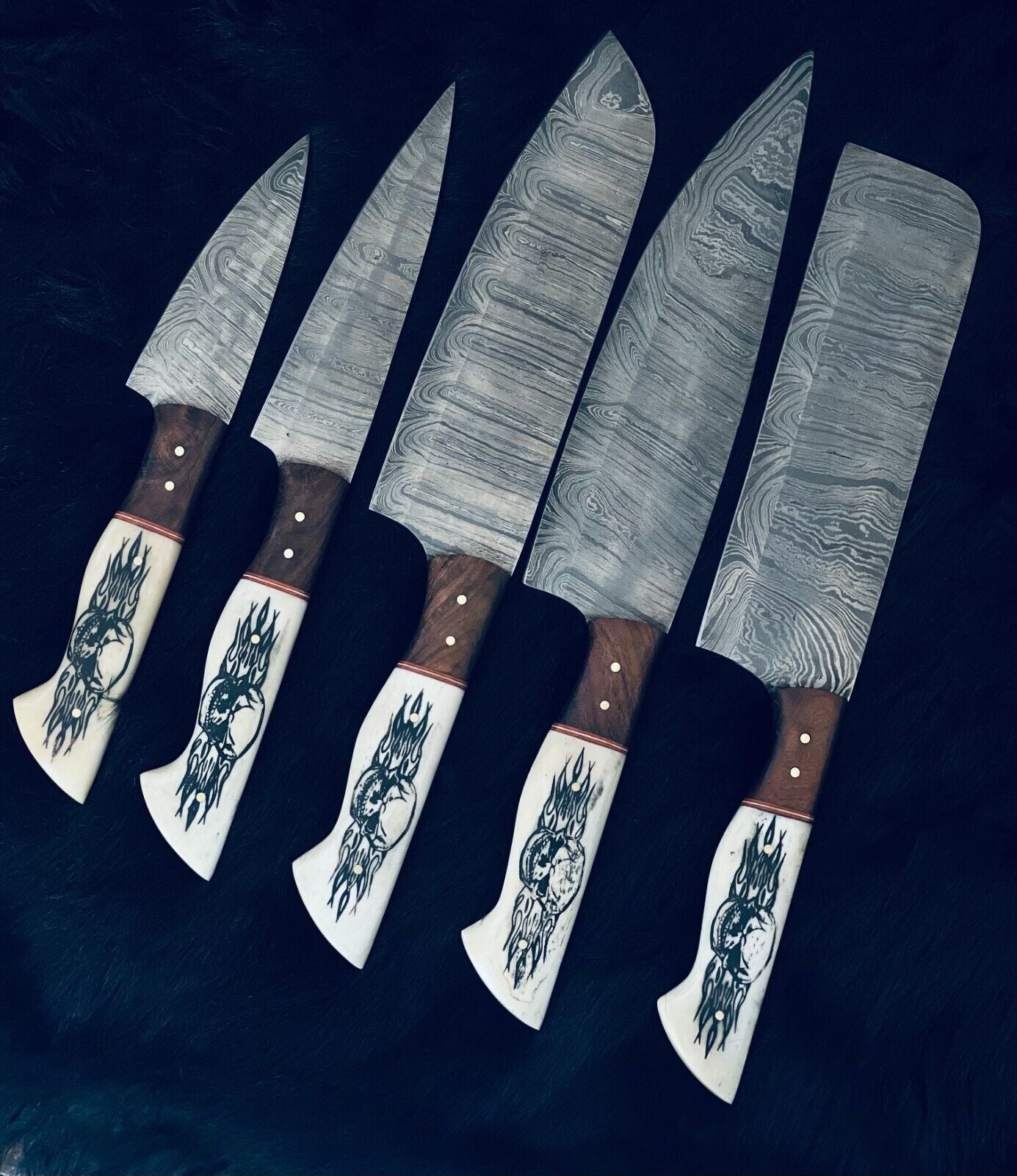 9" to 13" Custom Handmade Damascus Steel Chef Set Kitchen Knifes